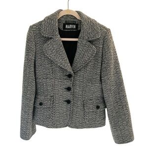 Marvin women’s black and white tweed blazer. Size medium.